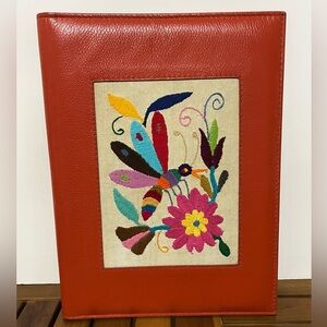 KOOK Artesanos Dragonfly Floral Leather Embroidered Folder OOAK Mexico Vintage